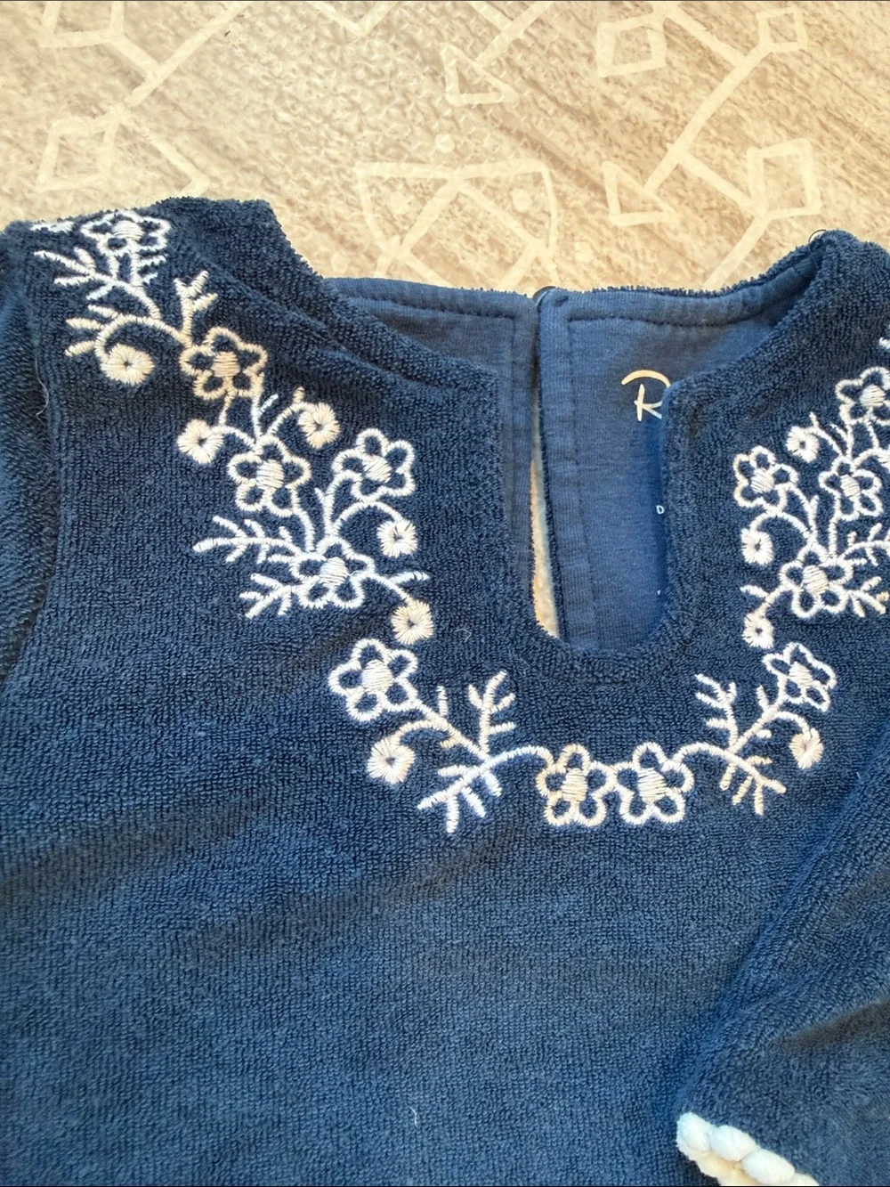 Ruffle Butts Navy Long Sleeve Embroidered Tunic
